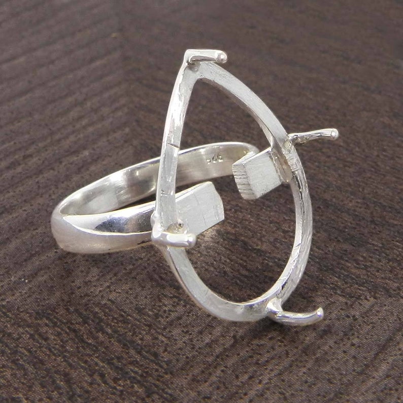 Solid 925 Sterling Silver Collet 6x4mm to 18x13mm Pear Gemstone Prong Setting For Ring Making Metal Casting For Ring Setting Collet