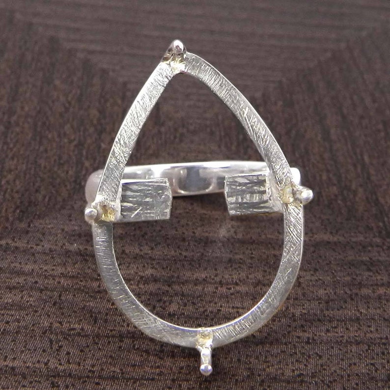 Solid 925 Sterling Silver Collet 6x4mm to 18x13mm Pear Gemstone Prong Setting For Ring Making Metal Casting For Ring Setting Collet