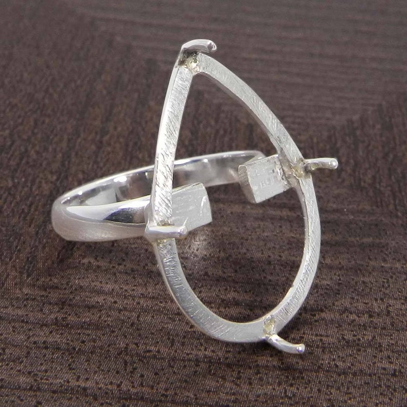 Solid 925 Sterling Silver Collet 6x4mm to 18x13mm Pear Gemstone Prong Setting For Ring Making Metal Casting For Ring Setting Collet