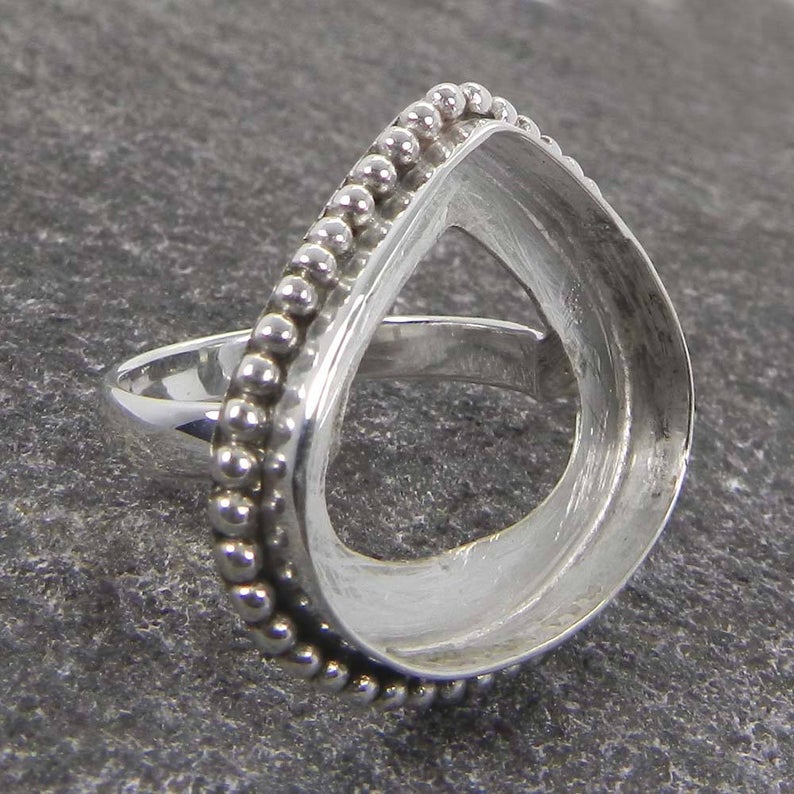 Solid 925 sterling Silver Ring Collet 4mm To 20mm Heart Shape Gemstone Designer Cup For Ring Making Metal Casting For Ring Setting