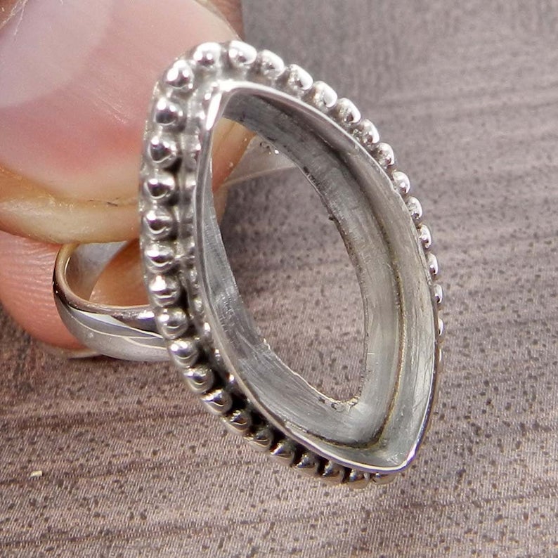 Solid 925 Sterling Silver Ring Collet 6x3mm To 24x12mm Marquise Stone Designer Bezel Cup For Ring Making Metal Casting For Ring Setting Collet