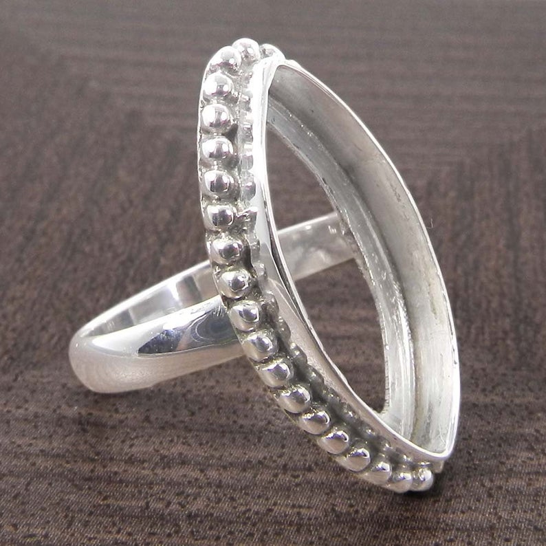 Solid 925 Sterling Silver Ring Collet 6x3mm To 24x12mm Marquise Stone Designer Bezel Cup For Ring Making Metal Casting For Ring Setting Collet
