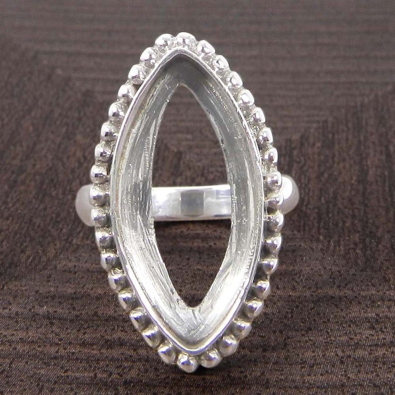 Solid 925 Sterling Silver Ring Collet 6x3mm To 24x12mm Marquise Stone Designer Bezel Cup For Ring Making Metal Casting For Ring Setting Collet