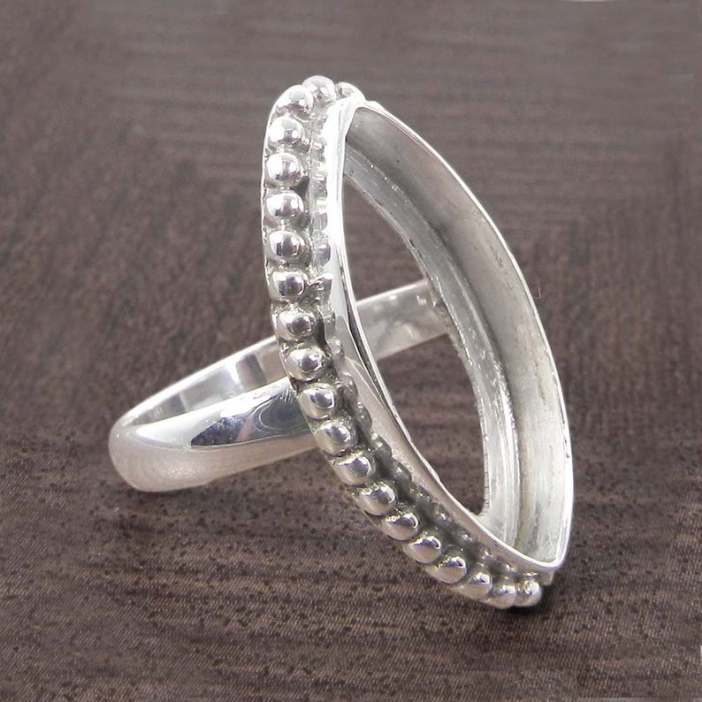 Solid 925 Sterling Silver Ring Collet 6x3mm To 24x12mm Marquise Stone Designer Bezel Cup For Ring Making Metal Casting For Ring Setting Collet