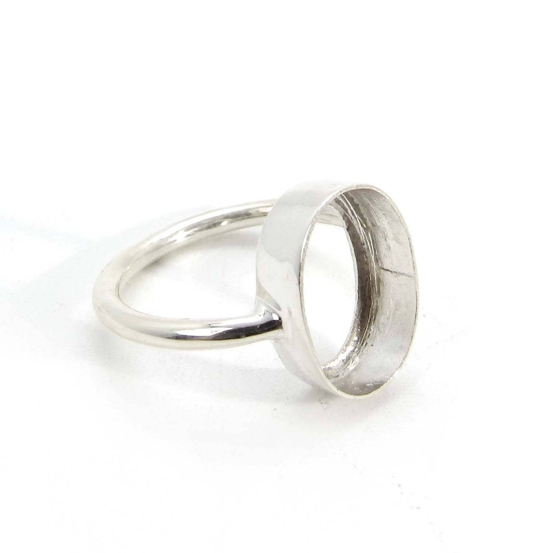 Solid 925 Sterling Silver Ring Collet 6x4mm to 18x13mm Oval Gemstone Bezel Cup For Ring Making Metal Casting For Plain Ring Setting