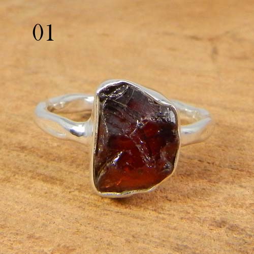Solid 925 Sterling Silver Ring Natural Rough Garnet Gemstone Ring Tiny Band Ring Women Statement Ring Birthday Gift Ring