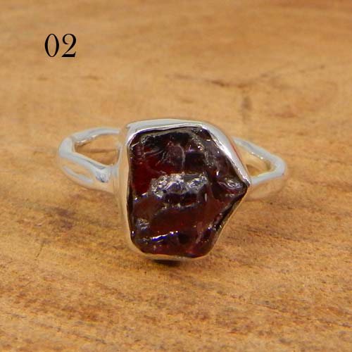 Solid 925 Sterling Silver Ring Natural Rough Garnet Gemstone Ring Tiny Band Ring Women Statement Ring Birthday Gift Ring