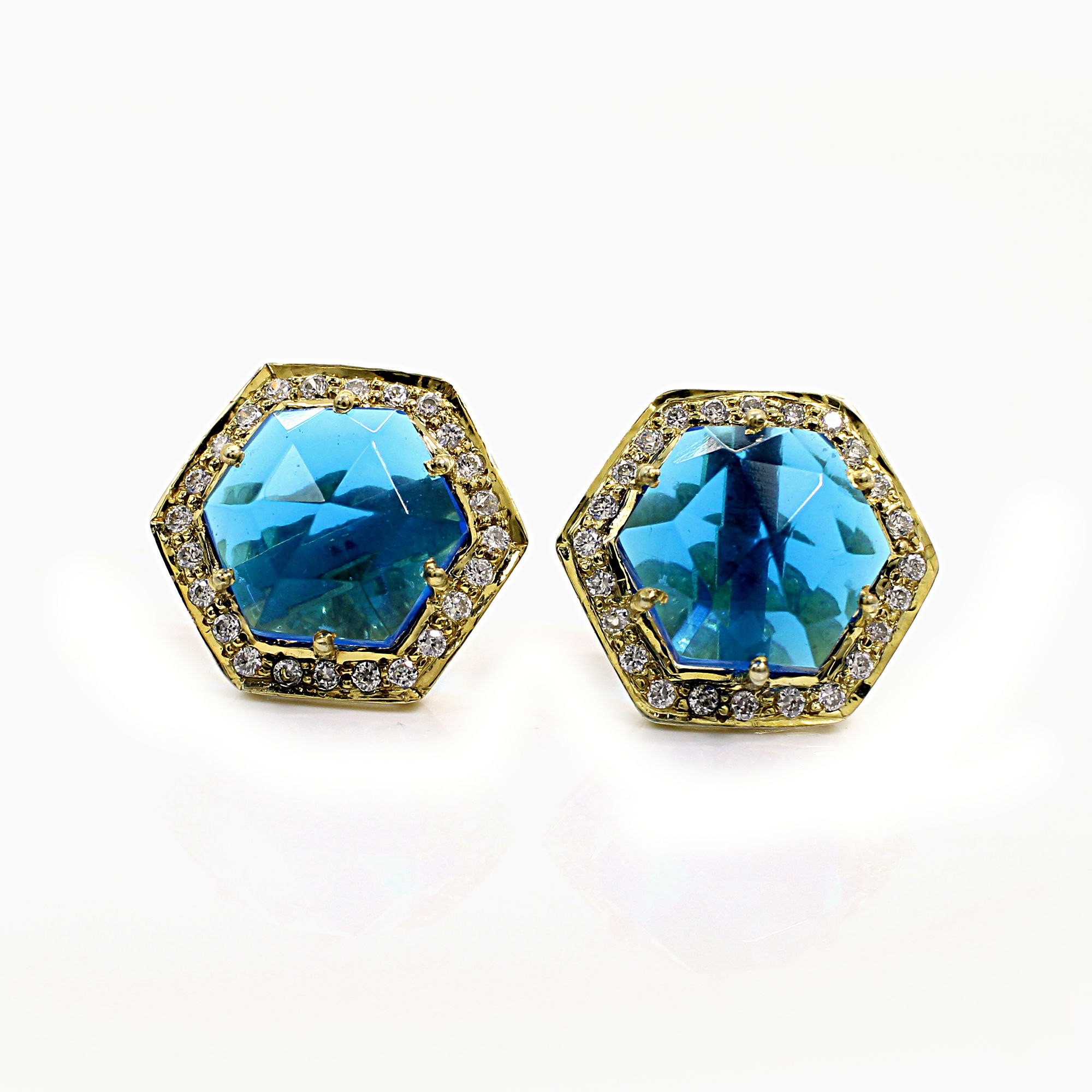 Swiss Blue Topaz Hydro with CZ Silver Stud Earrings