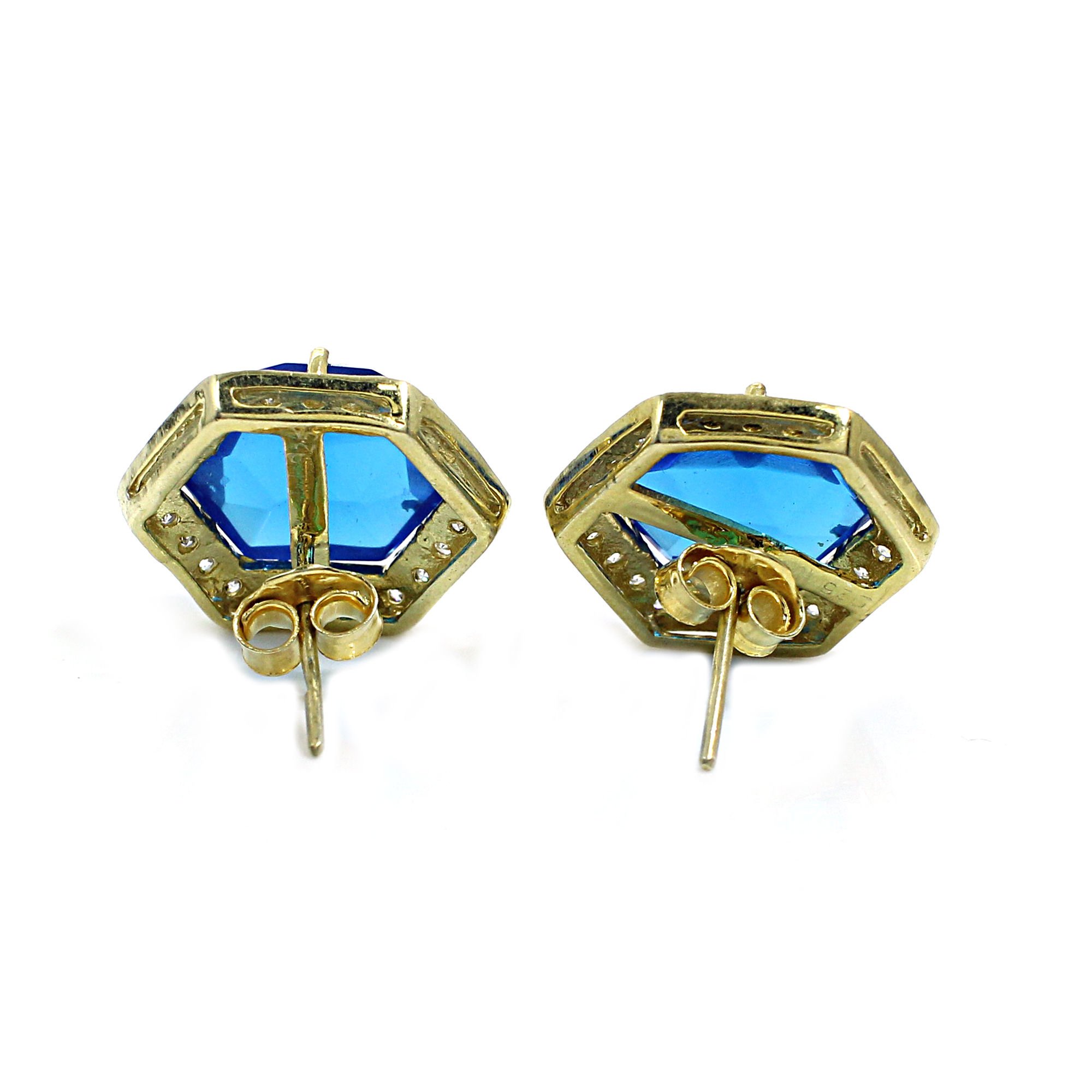 Swiss Blue Topaz Hydro with CZ Silver Stud Earrings