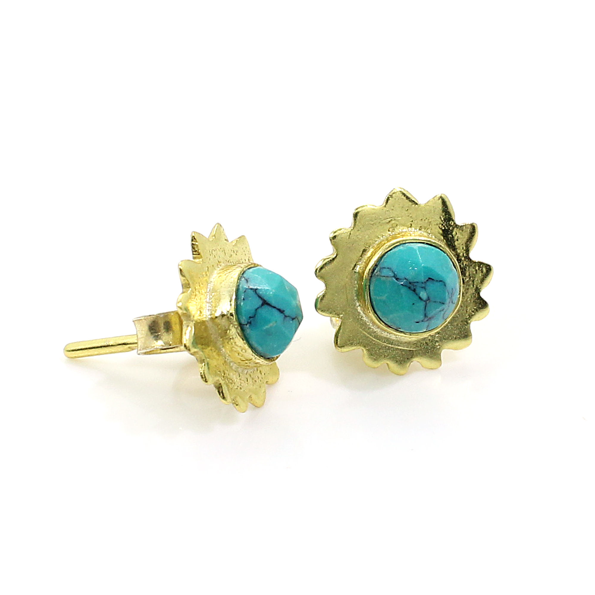 Synthetic Green Turquoise Sterling Silver Gold Plated Stud Earrings