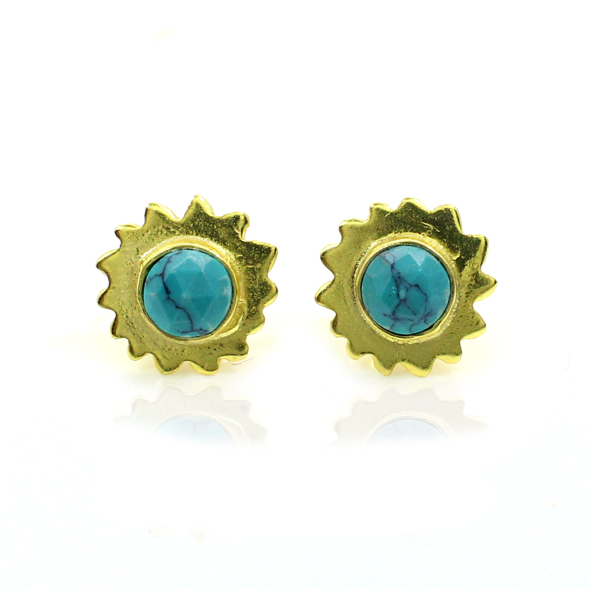 Synthetic Green Turquoise Sterling Silver Gold Plated Stud Earrings