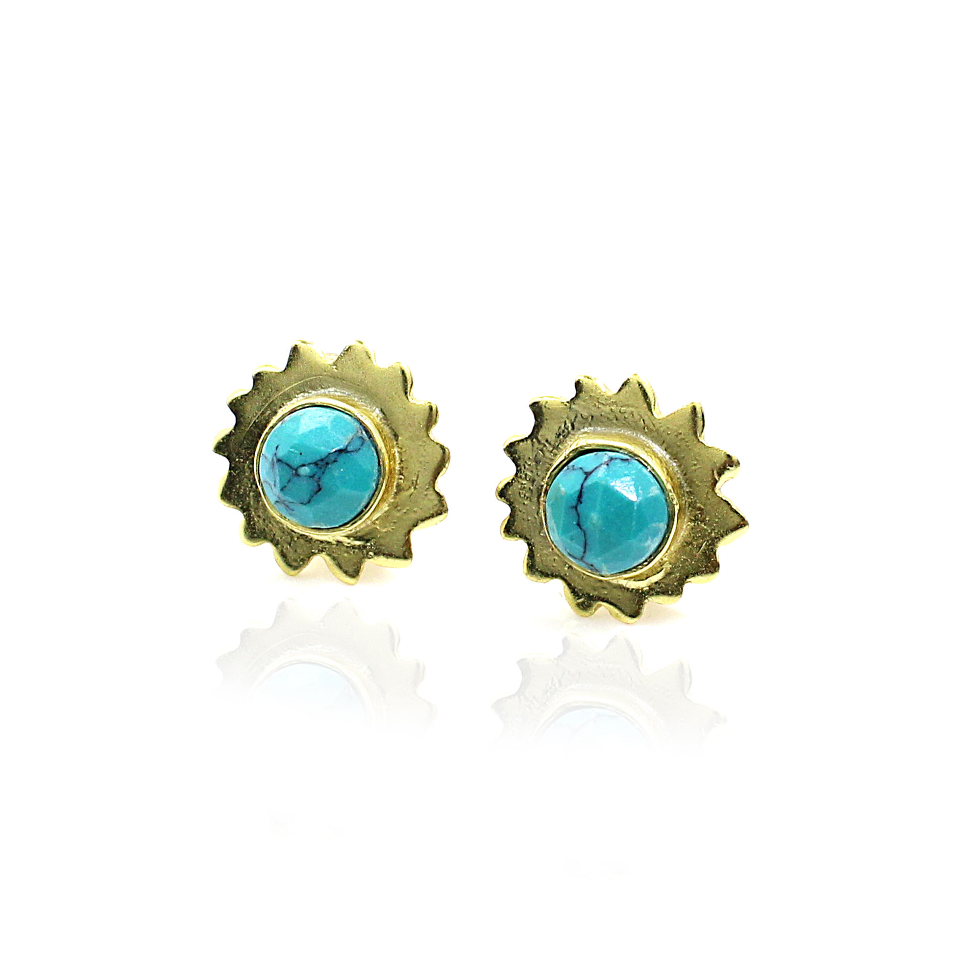 Synthetic Green Turquoise Sterling Silver Gold Plated Stud Earrings