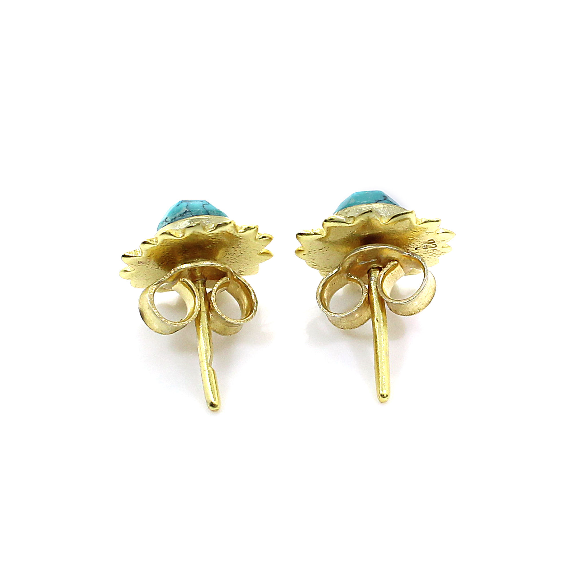 Synthetic Green Turquoise Sterling Silver Gold Plated Stud Earrings