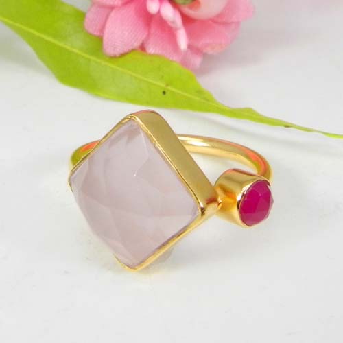 Trendy Collection Natural Rose Quartz Hydro amp Fuchsia Chalcedony Gemstone Ring Solid 925 Sterling Silver Ring Wedding Ring Vermeil Adjustable Ring