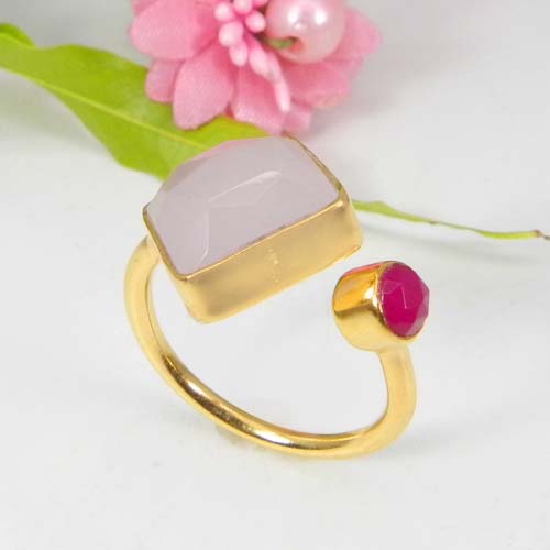 Trendy Collection Natural Rose Quartz Hydro amp Fuchsia Chalcedony Gemstone Ring Solid 925 Sterling Silver Ring Wedding Ring Vermeil Adjustable Ring