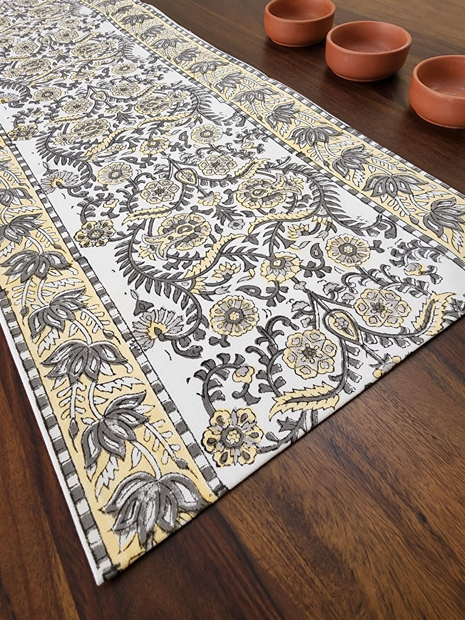 Naayaab Hand block Printed Canvas Cotton Table Runner Jharoka