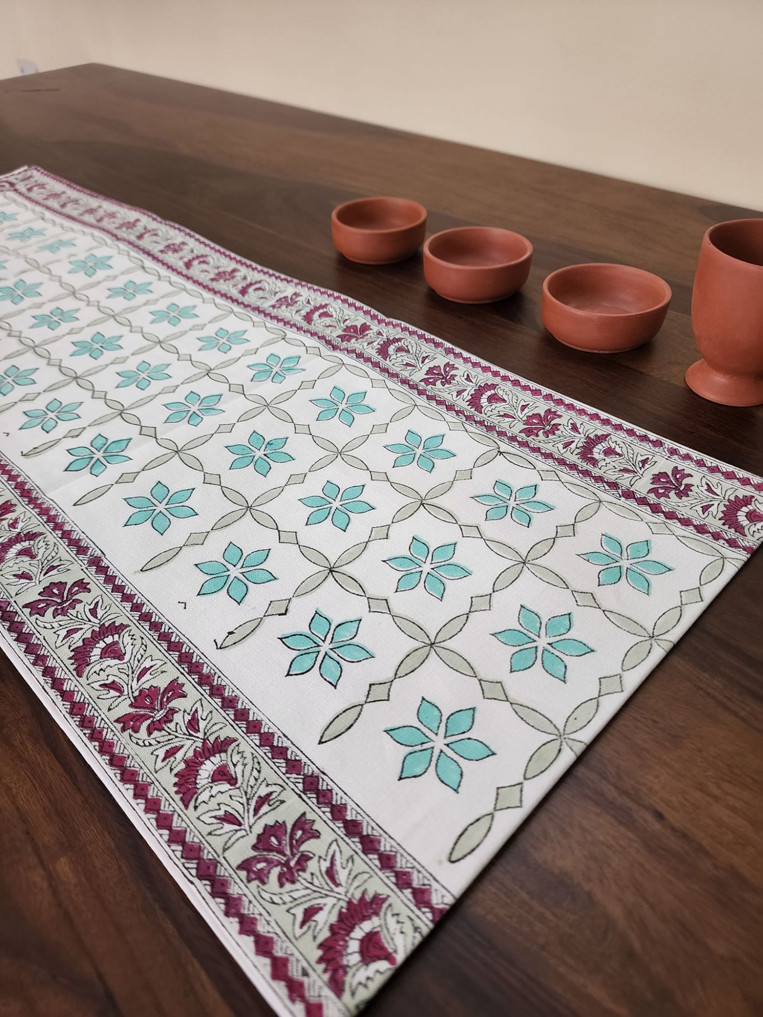 Naayaab Hand block Printed Canvas Cotton Table Runner Tara