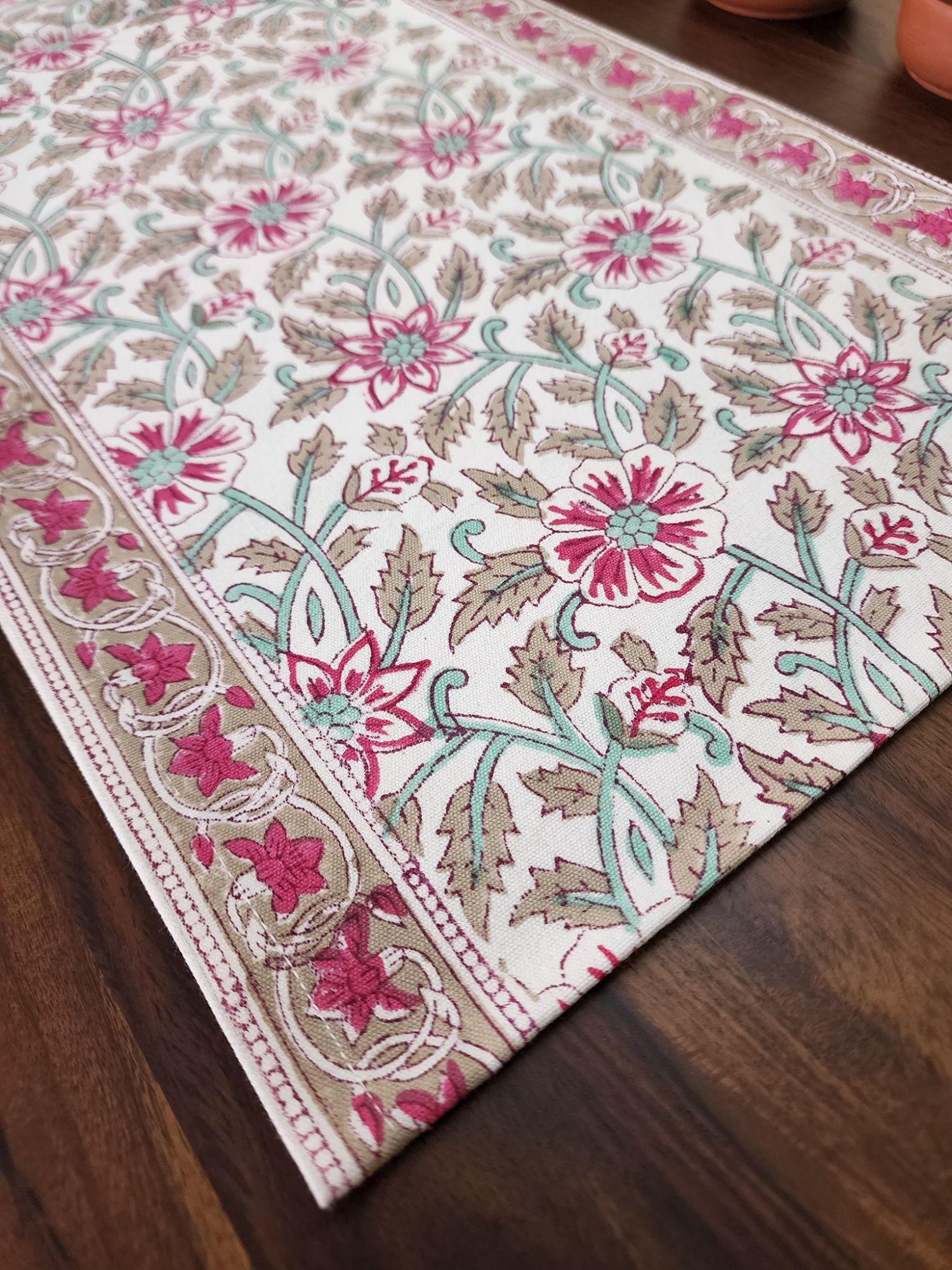 Naayaab Hand block Printed Canvas Cotton Table Runner Meher