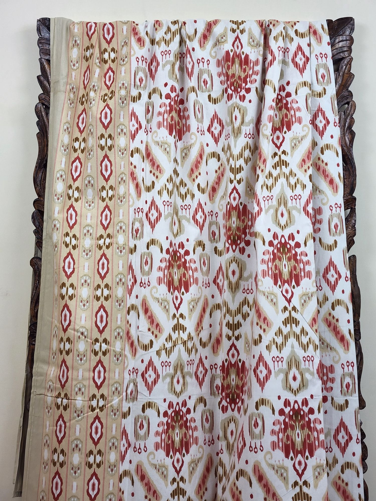 Ikkat Pure Cotton Handmade Artisanal Kingsize Double Bedsheet White Light Khaki Garnet Red