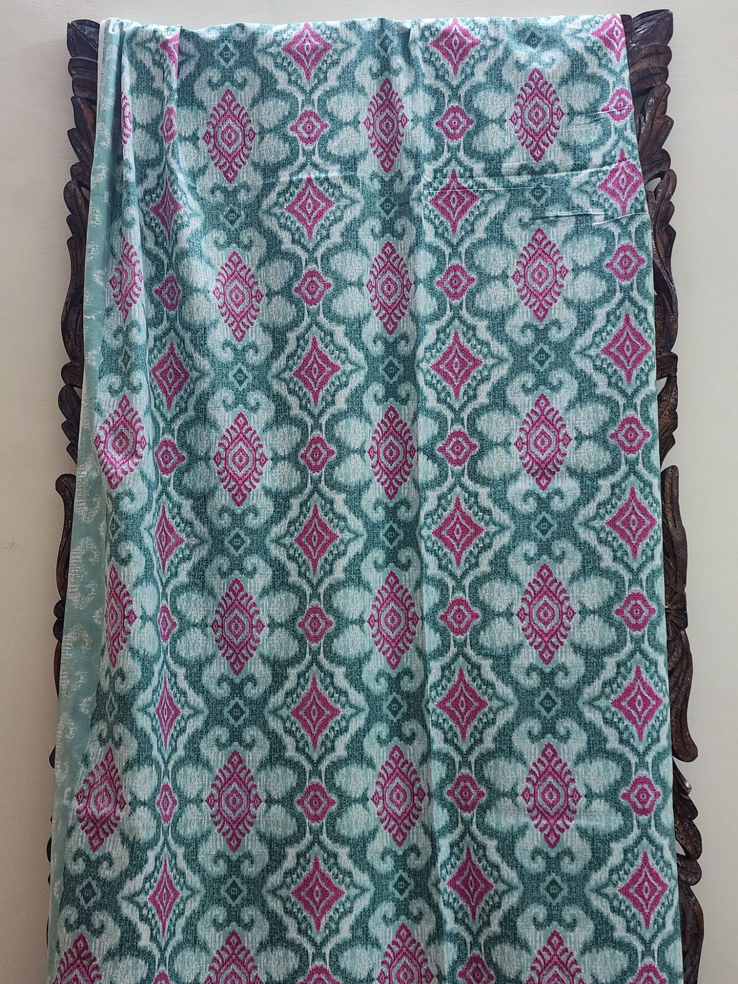 Ikkat Pure Cotton Handmade Artisanal Kingsize Double Bedsheet Deep Magenta Sea Green Turquoise Green Magenta