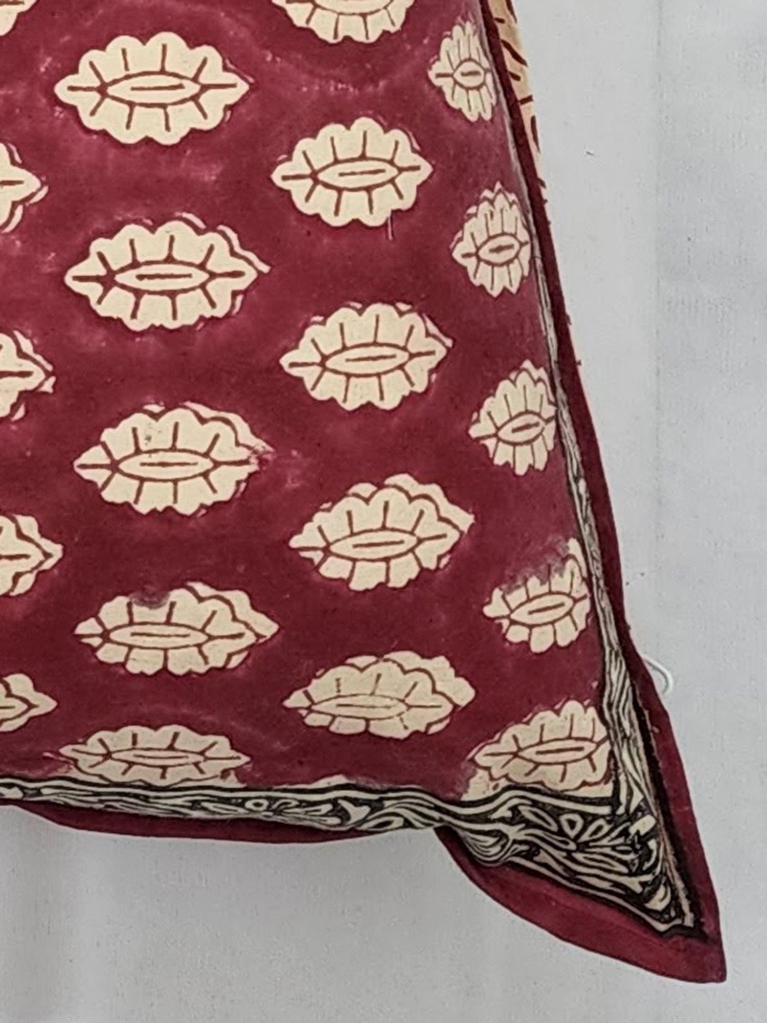 Pahluu Pure Cotton Reversible Hand Block Printed Cushion Cover 24x24 inch Red Cream