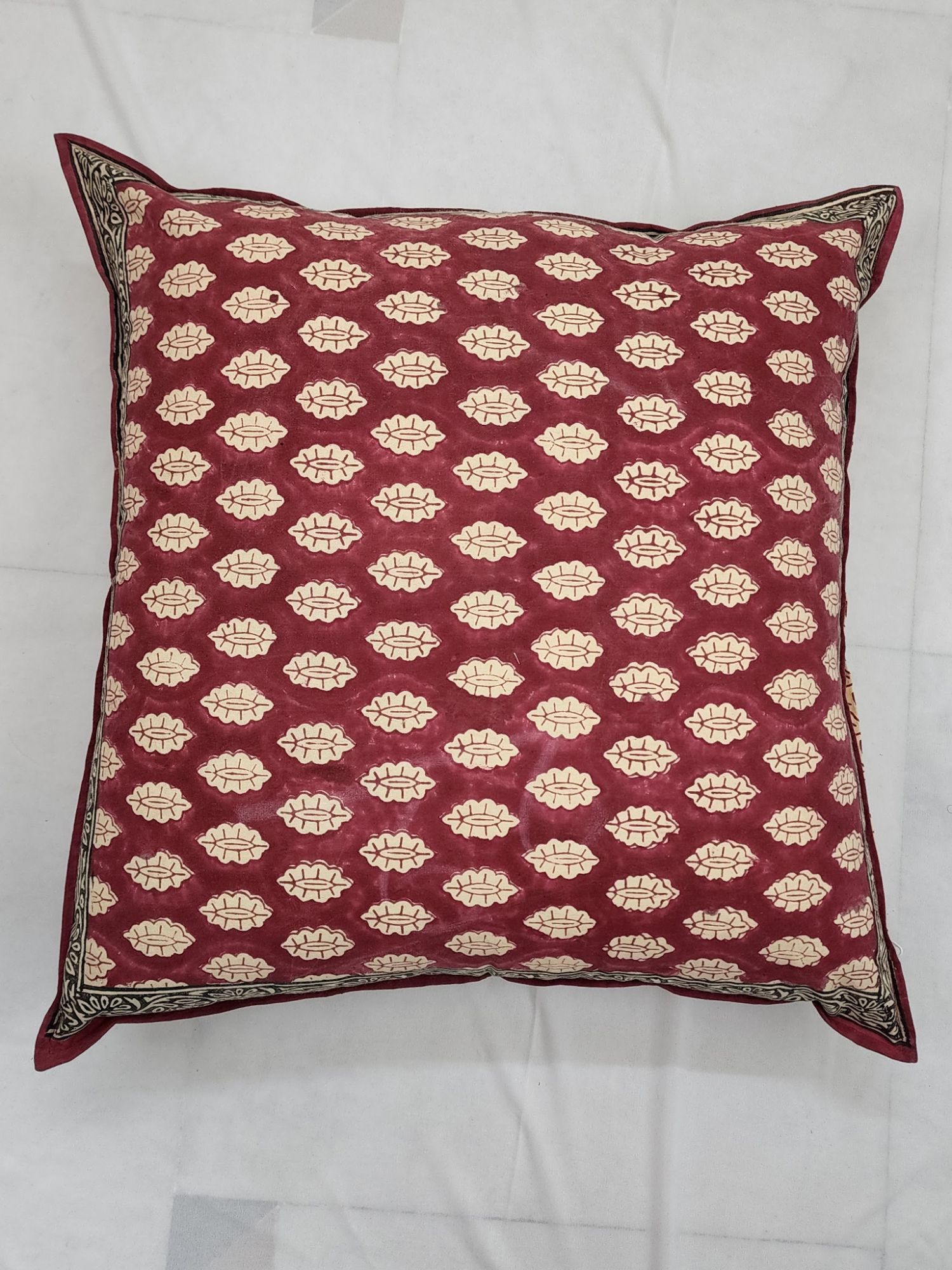Pahluu Pure Cotton Reversible Hand Block Printed Cushion Cover 24x24 inch Red Cream