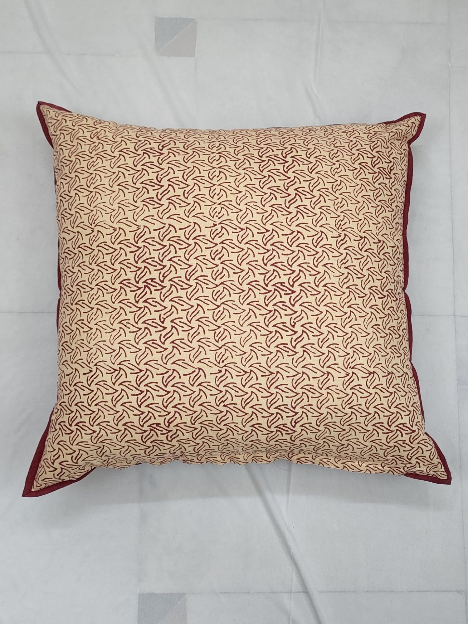 Pahluu Pure Cotton Reversible Hand Block Printed Cushion Cover 24x24 inch Red Cream
