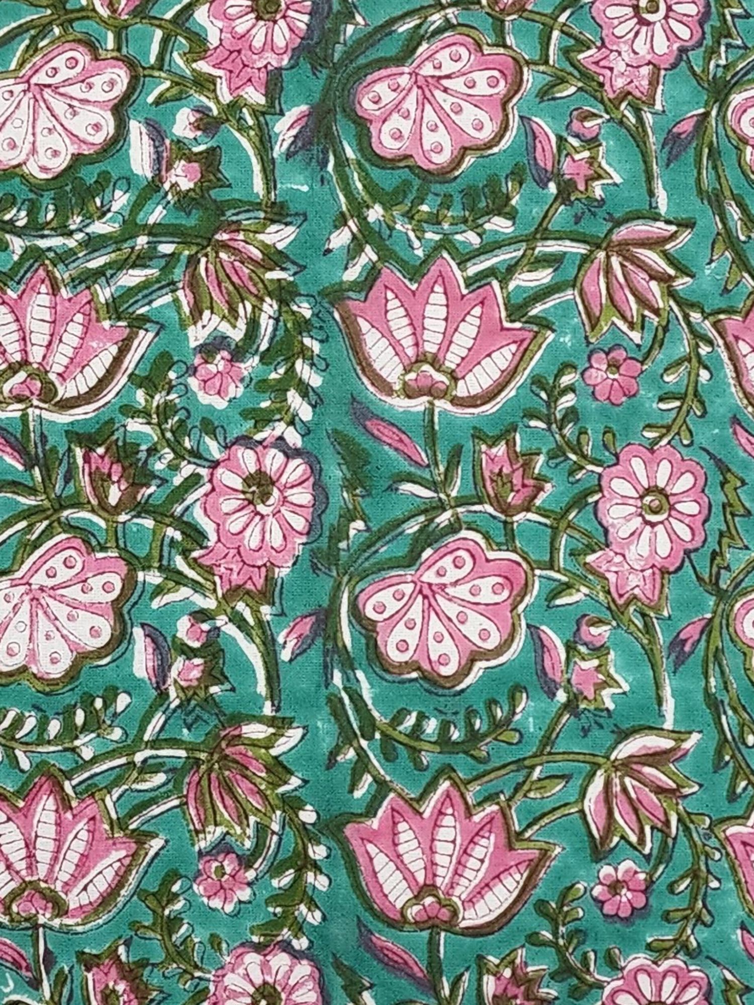 Pahluu Pure Cotton Reversible Hand Block Printed Cushion Cover 24x24 inch Green Pink