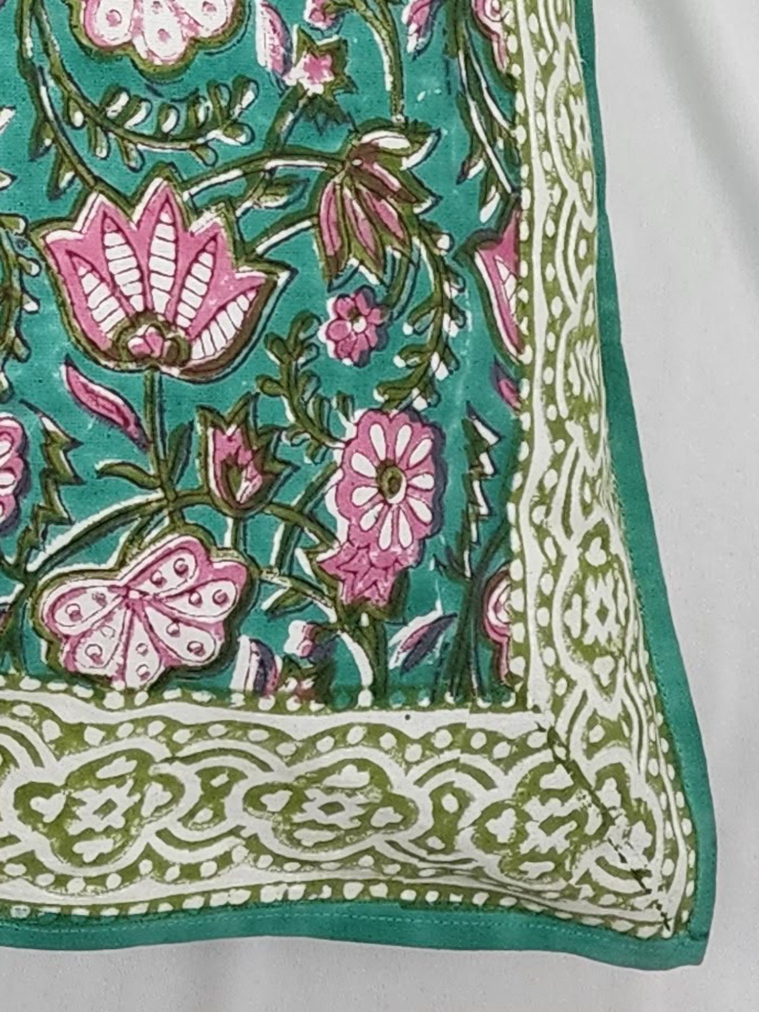 Pahluu Pure Cotton Reversible Hand Block Printed Cushion Cover 24x24 inch Green Pink
