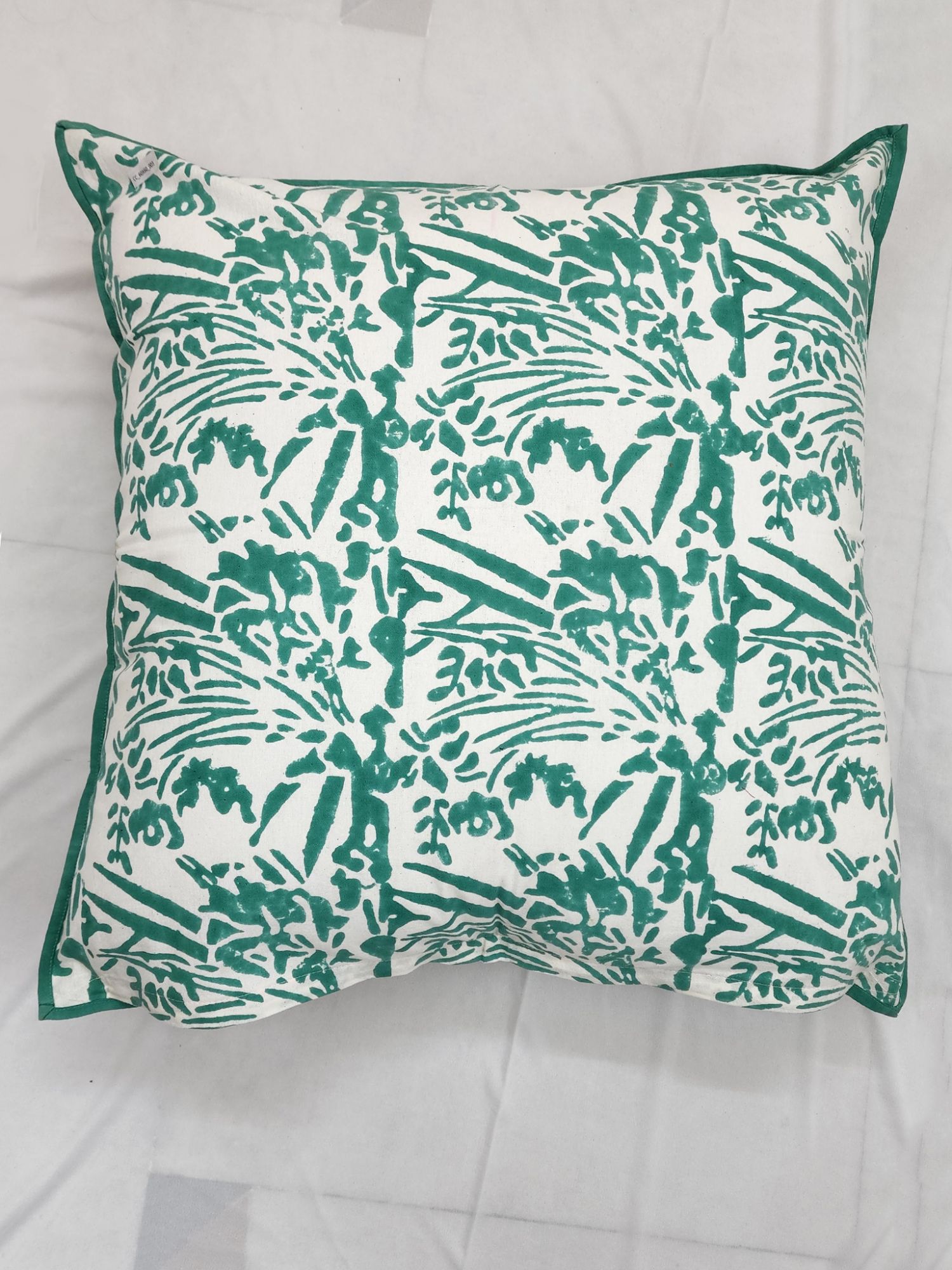 Pahluu Pure Cotton Reversible Hand Block Printed Cushion Cover 24x24 inch Green Pink