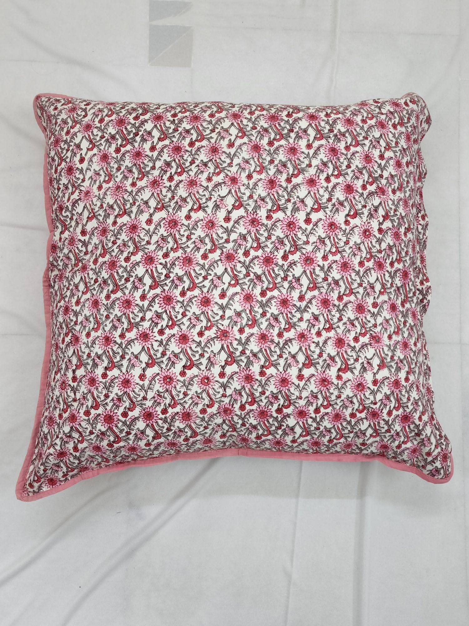 Pahluu Pure Cotton Reversible Hand Block Printed Cushion Cover 24x24 inch Pink Green