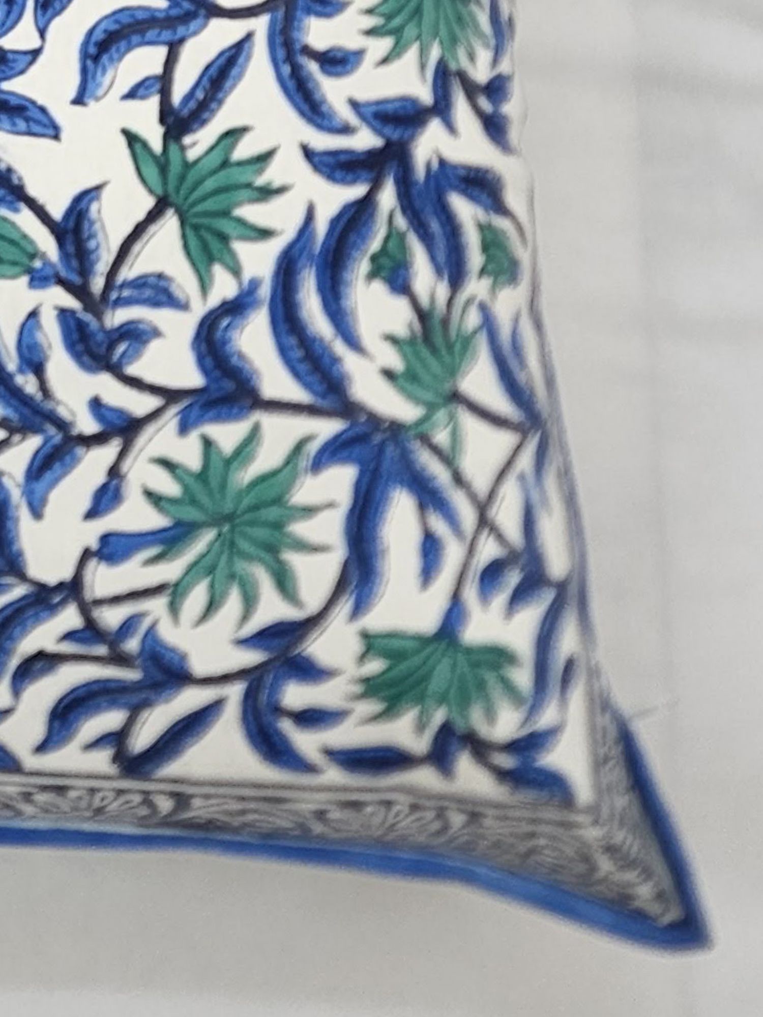 Pahluu Pure Cotton Reversible Hand Block Printed Cushion Cover 24x24 inch Blue Green