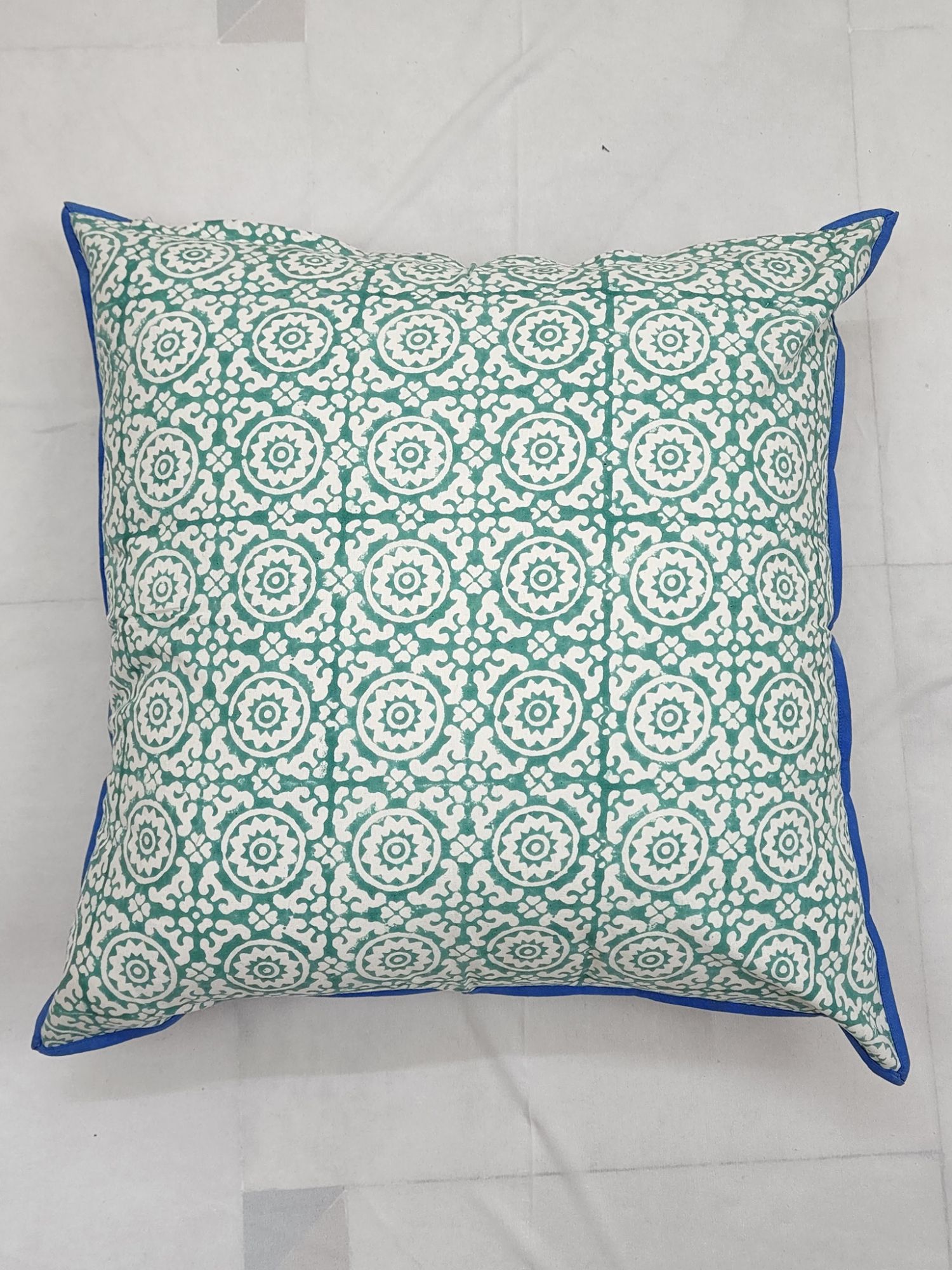 Pahluu Pure Cotton Reversible Hand Block Printed Cushion Cover 24x24 inch Blue Green