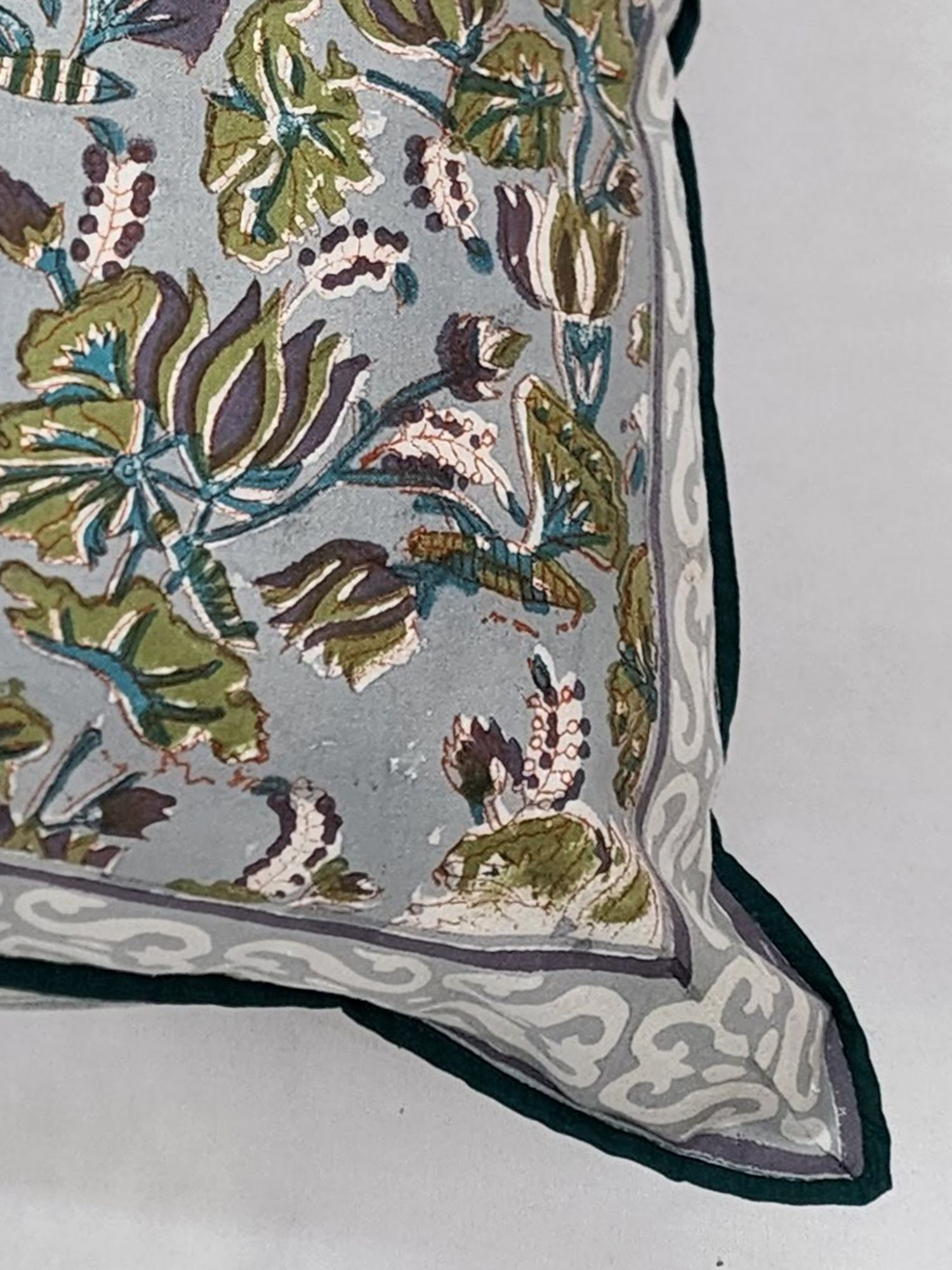 Pahluu Pure Cotton Reversible Hand Block Printed Cushion Cover 24x24 inch Grey