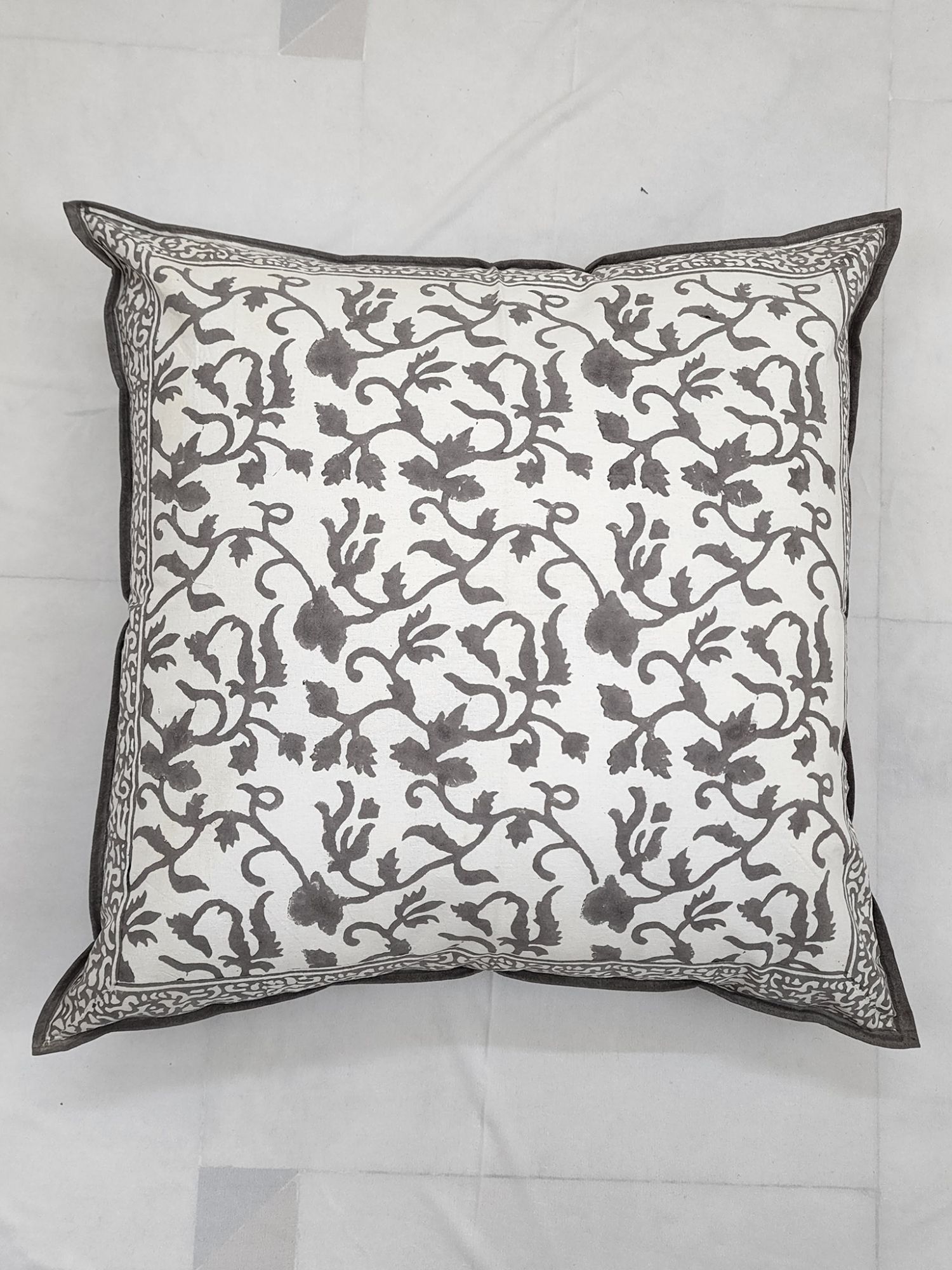 Pahluu Pure Cotton Reversible Hand Block Printed Cushion Cover 24x24 inch Grey White