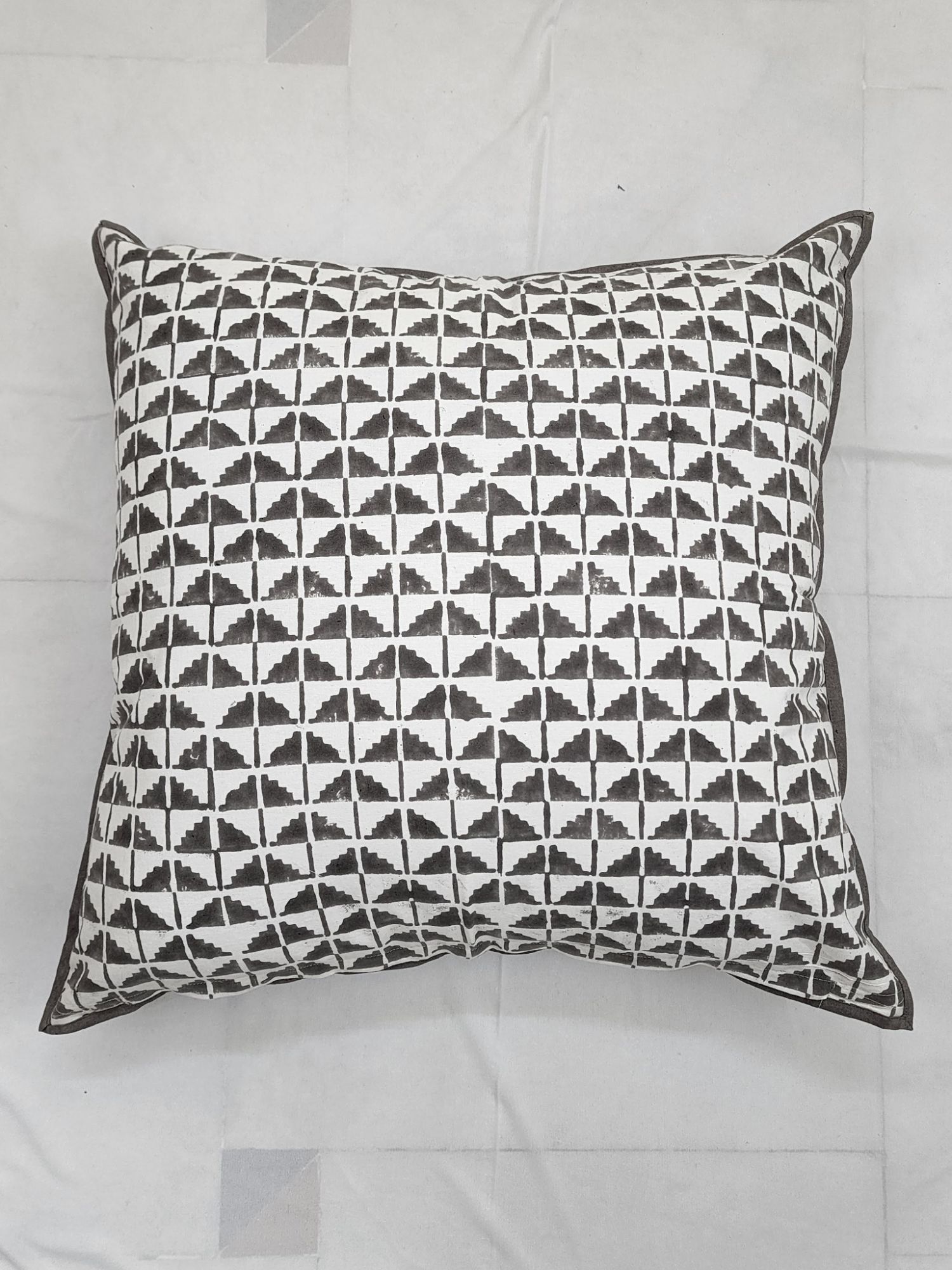 Pahluu Pure Cotton Reversible Hand Block Printed Cushion Cover 24x24 inch Grey White