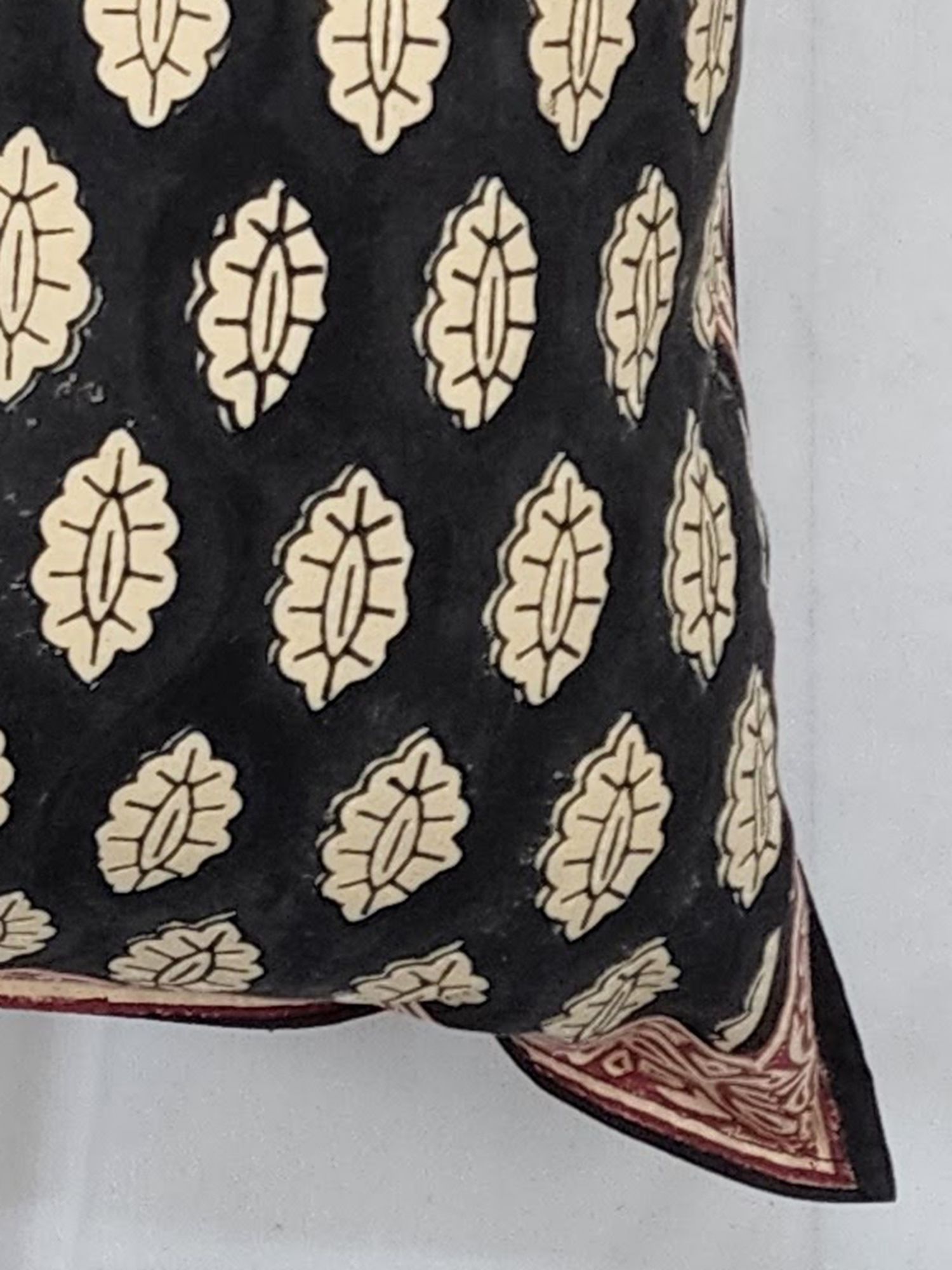 Pahluu Pure Cotton Reversible Hand Block Printed Cushion Cover 24x24 inch Black Cream