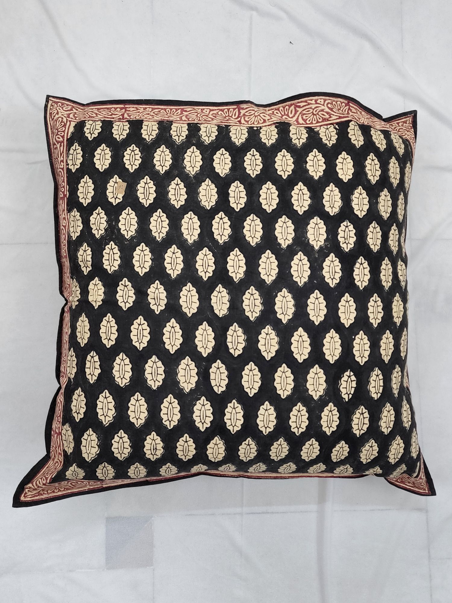 Pahluu Pure Cotton Reversible Hand Block Printed Cushion Cover 24x24 inch Black Cream