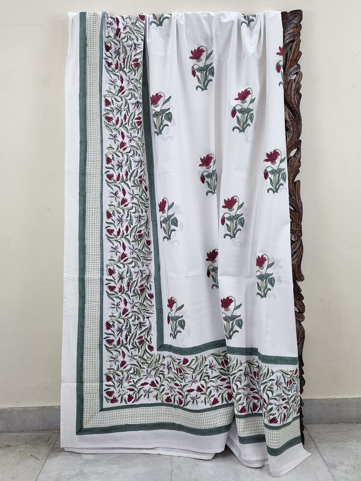 Shiro Kaori Pure Cotton Hand block Printed Super Kingsize Bedsheet