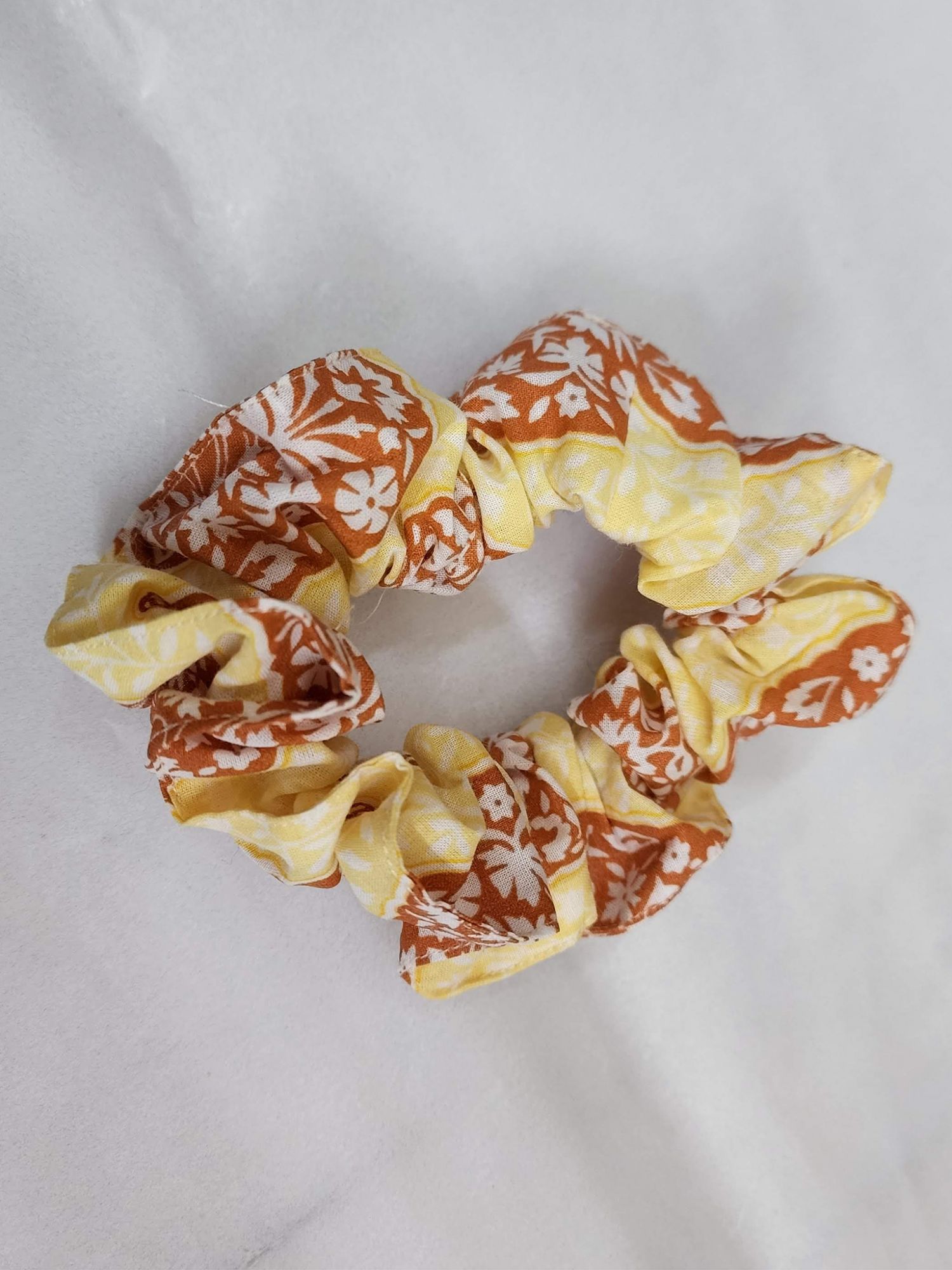 Tarangini Handblock Printed Scrunchies Yellow Brown