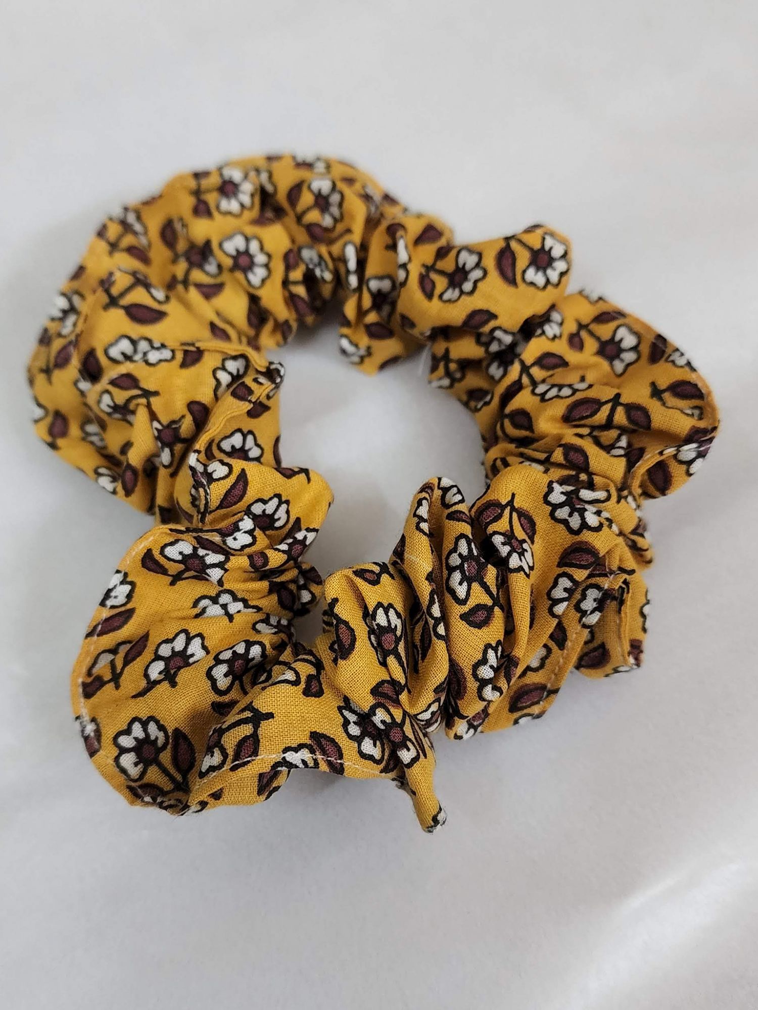 Tarangini Handblock Printed Scrunchies Mustard Brown