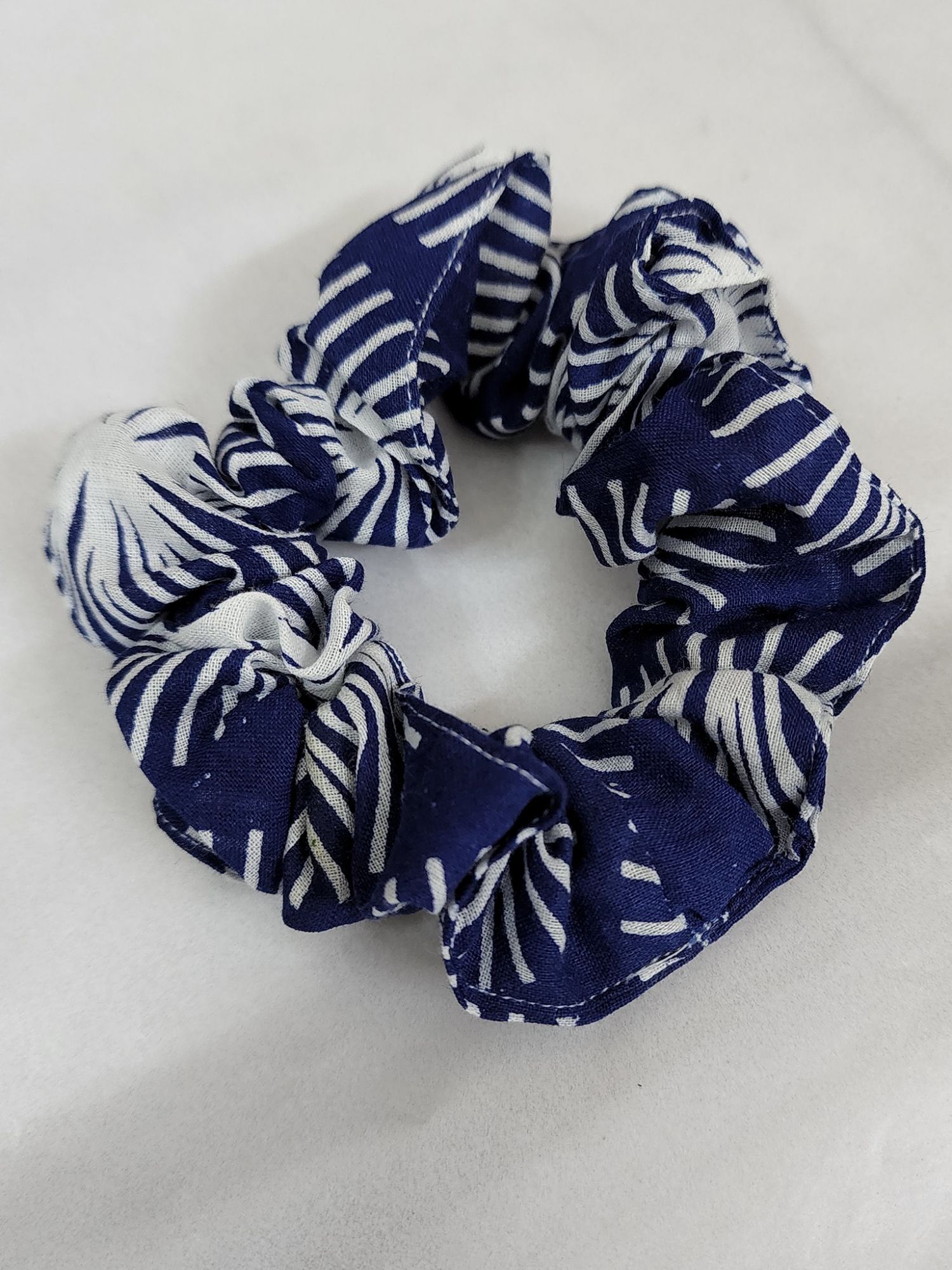 Tarangini Handblock Printed Scrunchies Navy Blue White