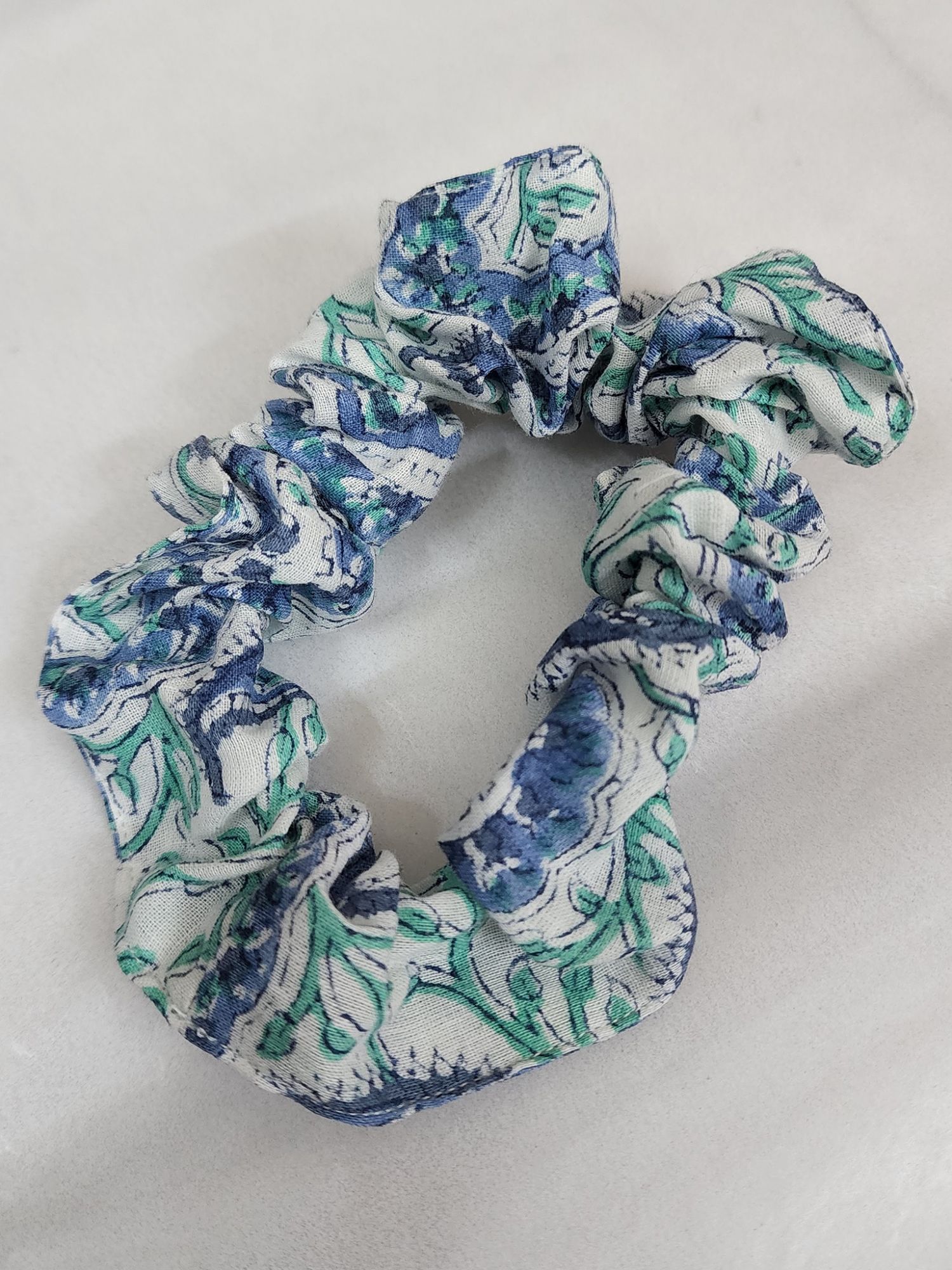 Tarangini Handblock Printed Scrunchie Blue White