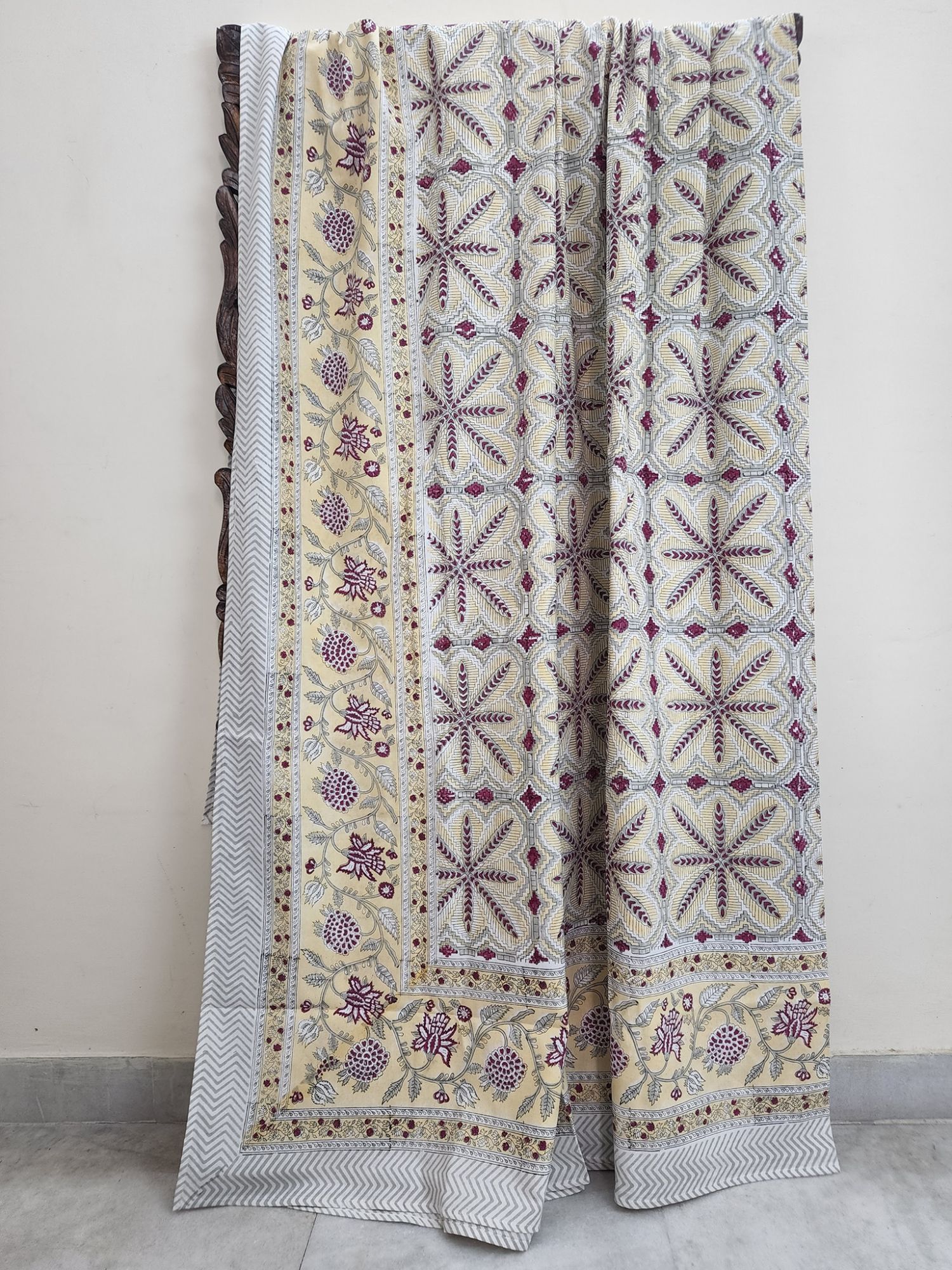 Shiro Hinata Pure Cotton Hand block Printed Super Kingsize Bedsheet