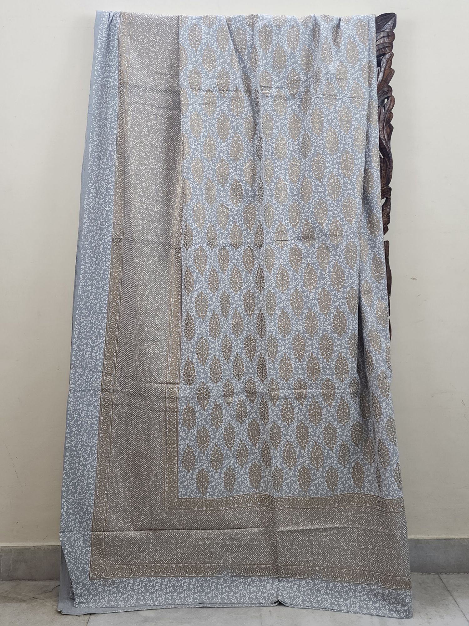 Sitaare Pure Cotton Queen Size Bedsheet Grey Gold