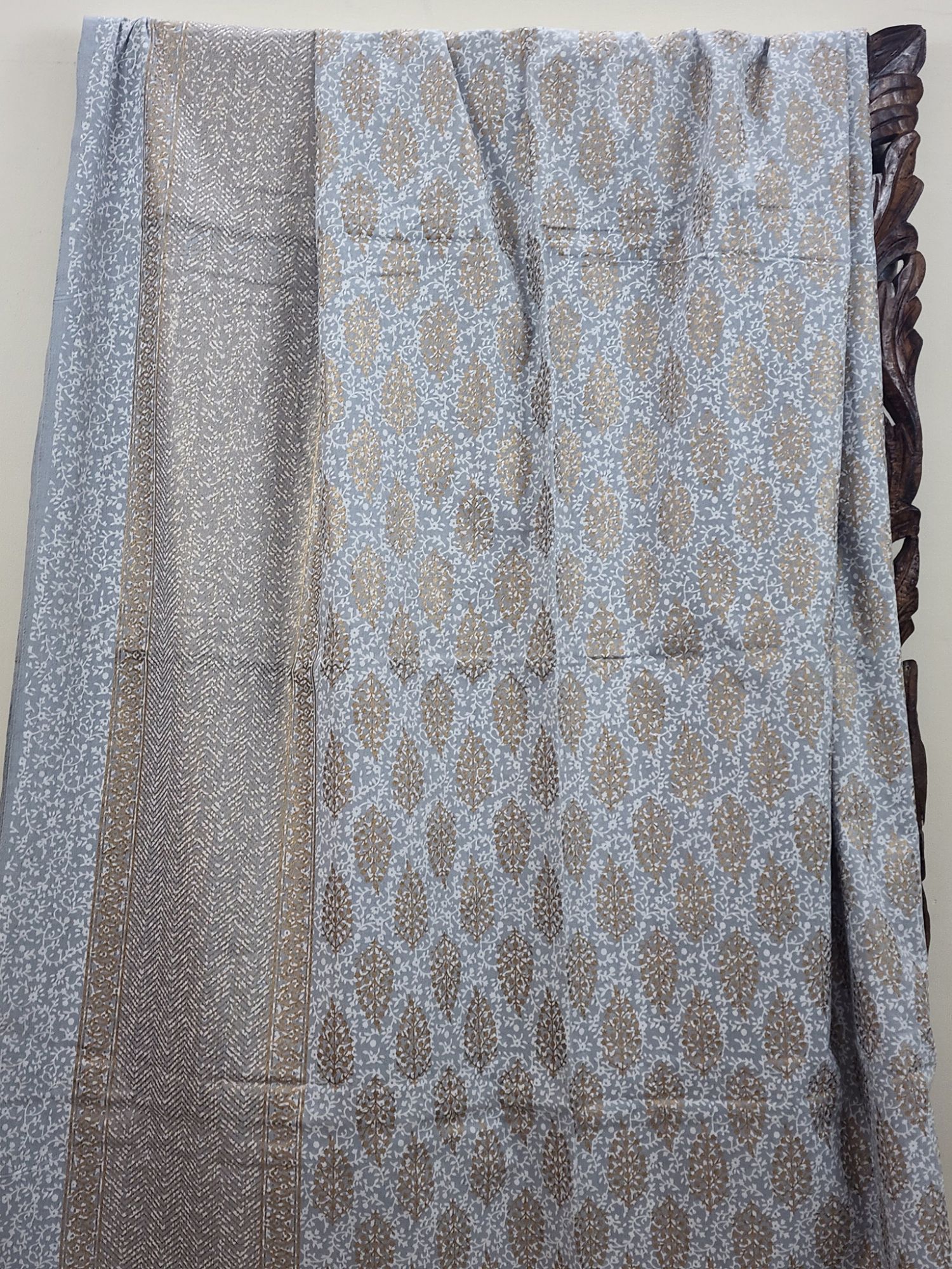 Sitaare Pure Cotton Queen Size Bedsheet Grey Gold