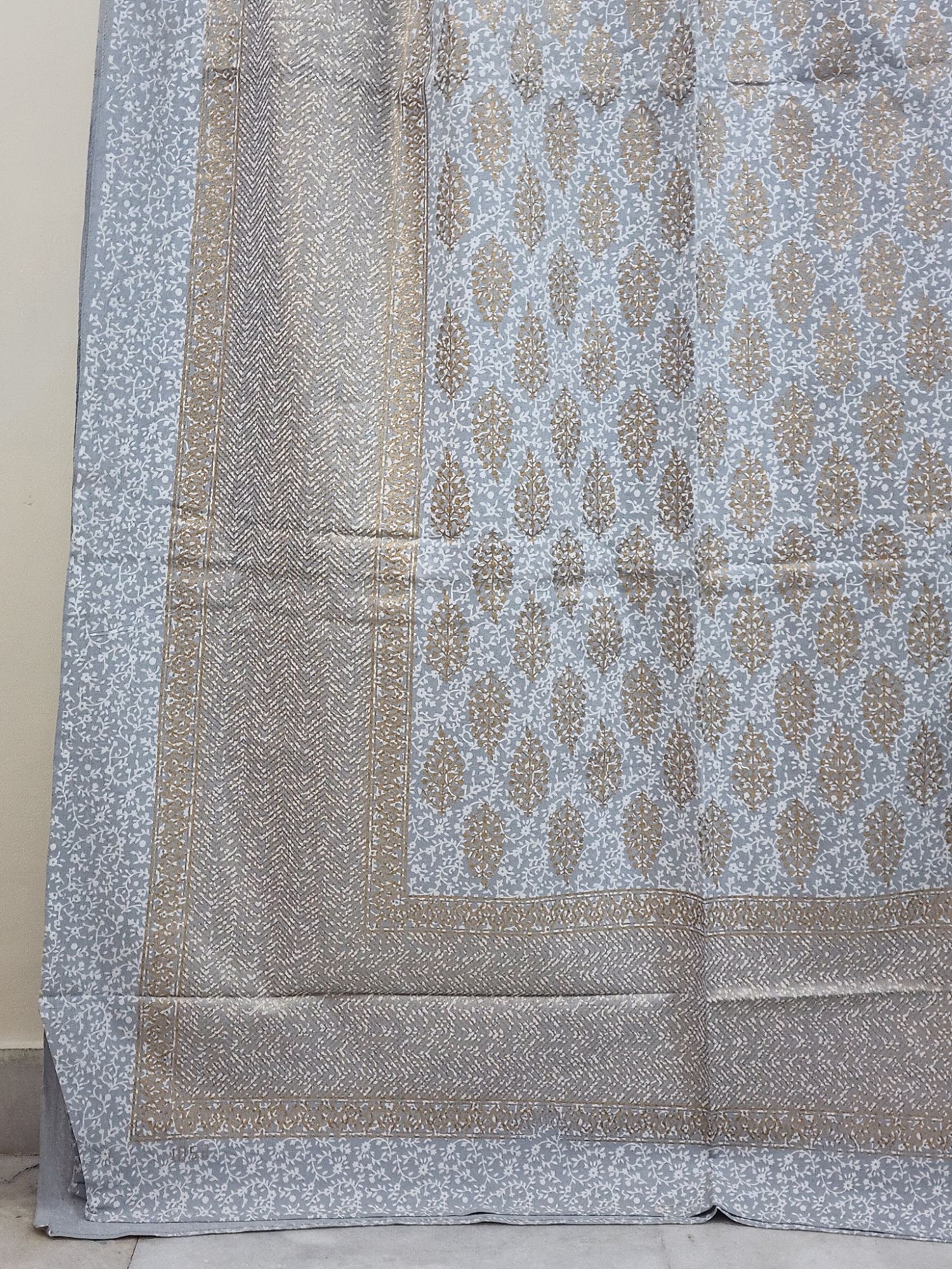 Sitaare Pure Cotton Queen Size Bedsheet Grey Gold