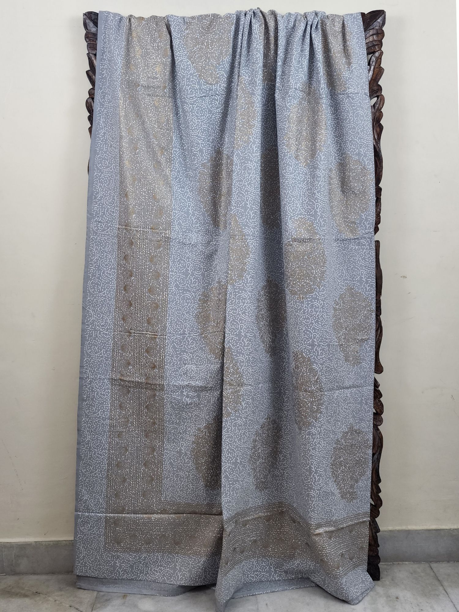 Sitaare Pure Cotton Queen Size Bedsheet Grey Gold