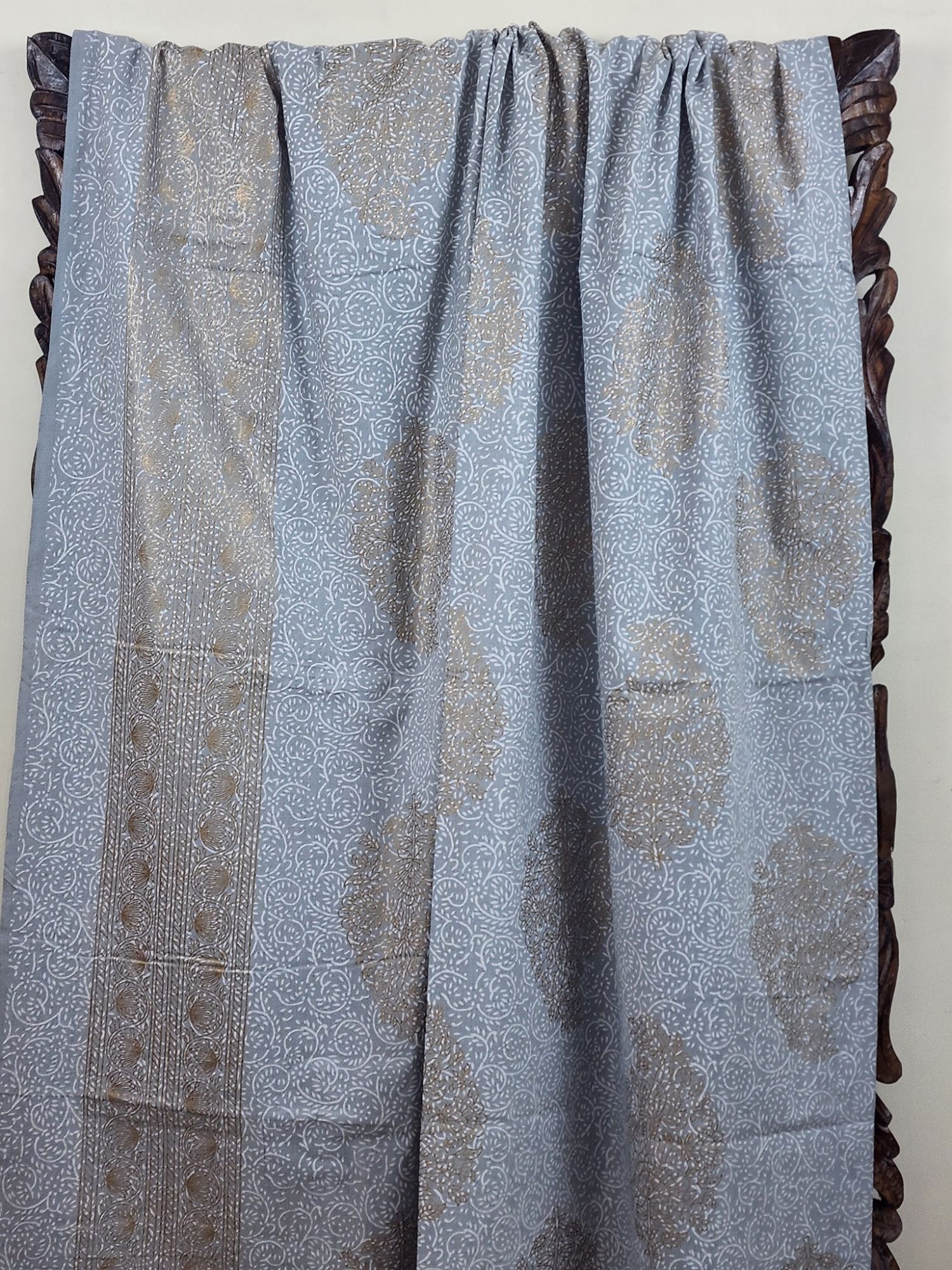 Sitaare Pure Cotton Queen Size Bedsheet Grey Gold