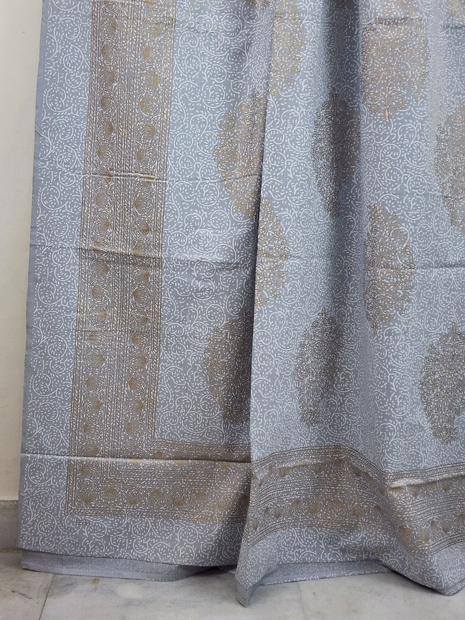 Sitaare Pure Cotton Queen Size Bedsheet Grey Gold